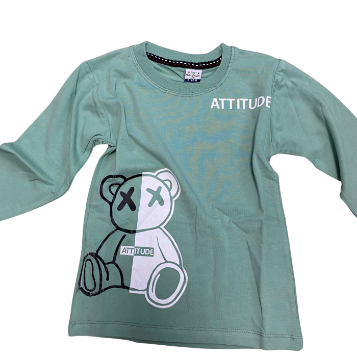 Bluză copii cu mânecă lungă și imprimeu ursuleț – verde mentă [2]