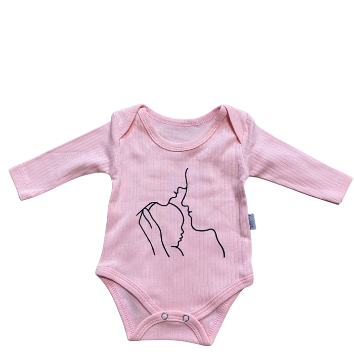 Body bebe din bumbac fin cu mânecă lungă și imprimeu artistic „Mamă și copil” [1]