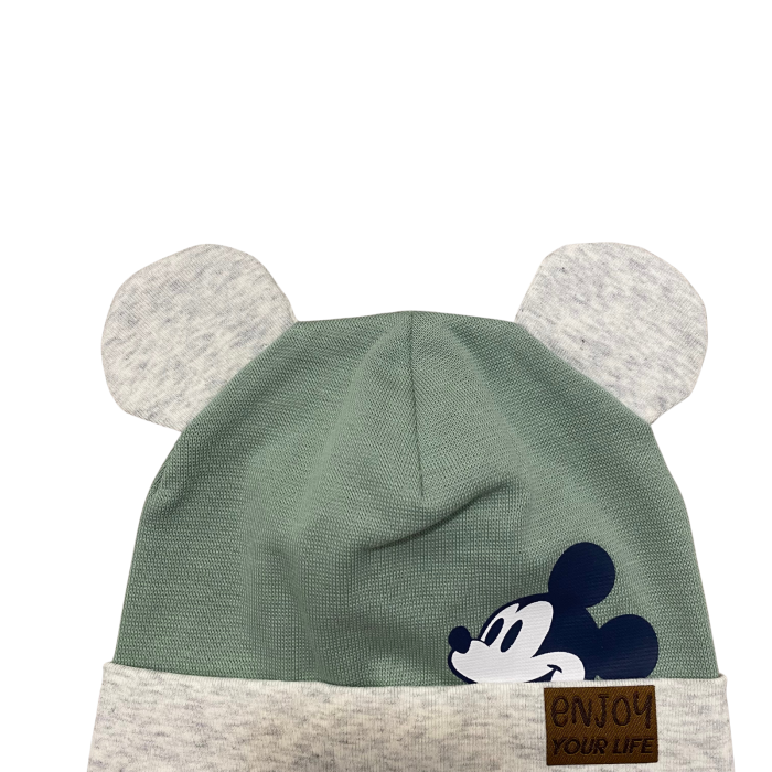 Căciuliță pentru bebeluși din bumbac, cu urechiușe și imprimeu Mickey Mouse [3]