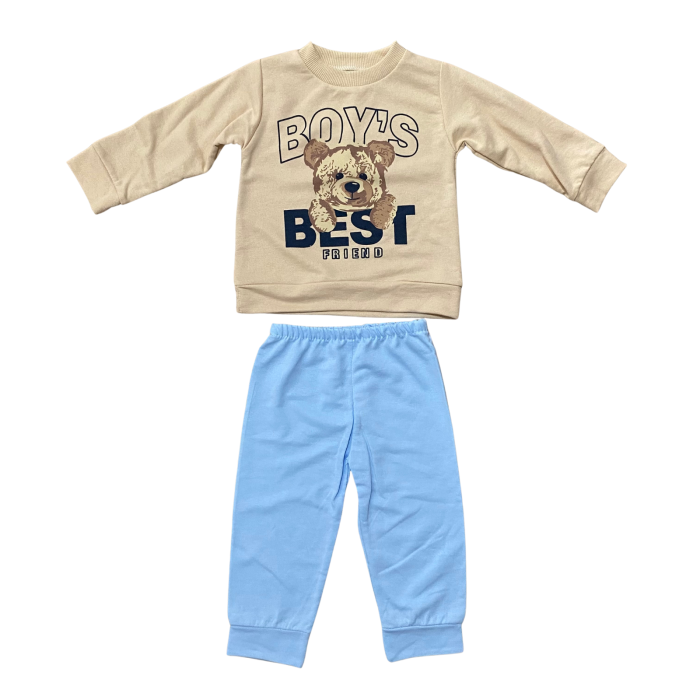 Compleu bebe din bumbac, bluză și pantaloni colorați, imprimeu Best Friend Urs [1]