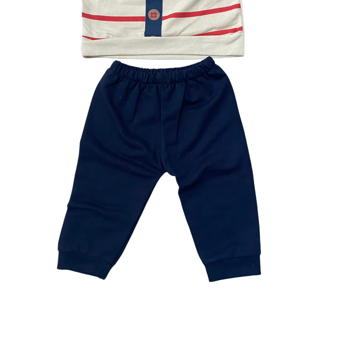 Compleu bebe din bumbac, bluză și pantaloni colorați, imprimeu dungi rosi si ursulet [2]