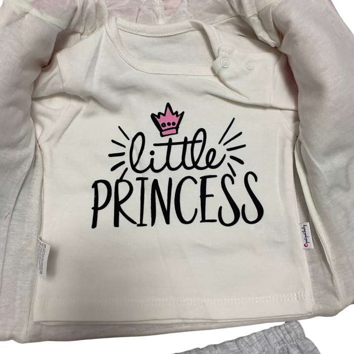 Compleu fetiță roz cu vestă matlasată și pantaloni gri – model 3 piese cu glugă [4]