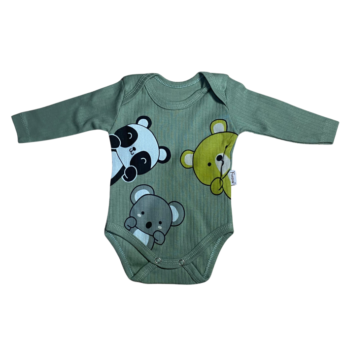 Body bebe verde reiat cu mânecă lungă și imprimeu ursuleți [2]