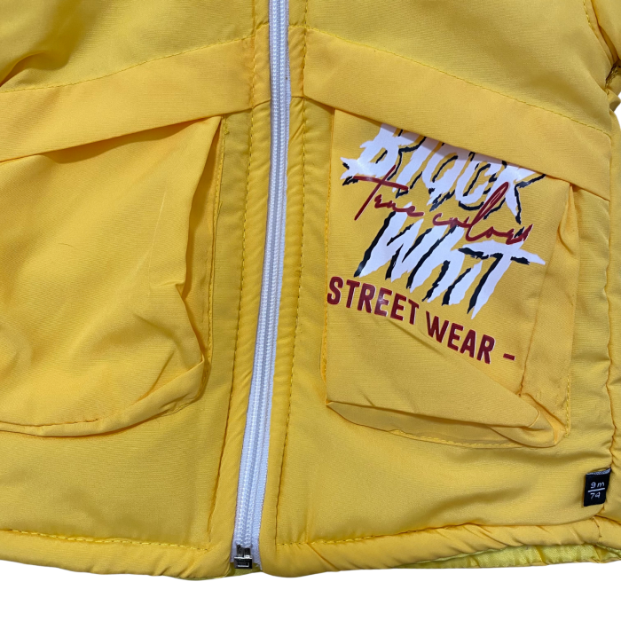 Geacă groasă copii galbenă cu glugă și buzunare frontale „Black Whit Street Wear” [4]