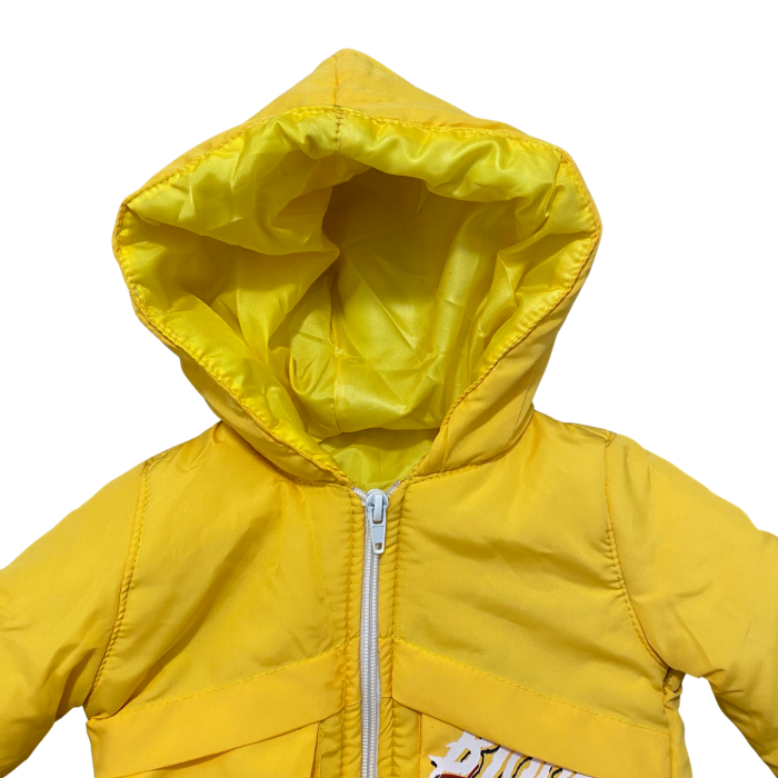 Geacă groasă copii galbenă cu glugă și buzunare frontale „Black Whit Street Wear” [3]