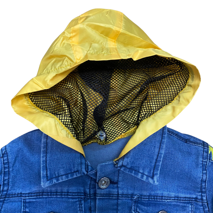 Jachetă copii din denim cu glugă detașabilă galbenă și detalii inscripționate [3]