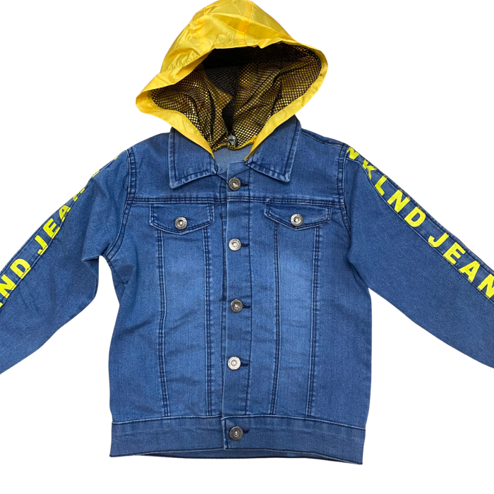 Jachetă copii din denim cu glugă detașabilă galbenă și detalii inscripționate [2]