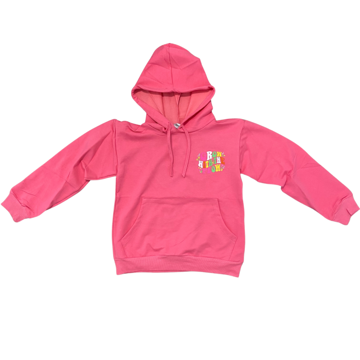 Hanorac roz cu glugă pentru copii – imprimeu „Grow with the Flow” [1]