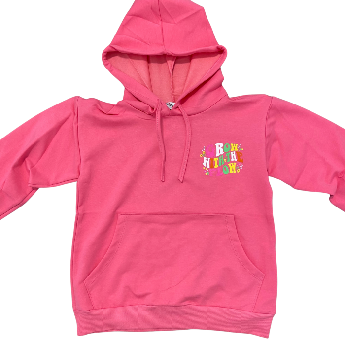 Hanorac roz cu glugă pentru copii – imprimeu „Grow with the Flow” [2]