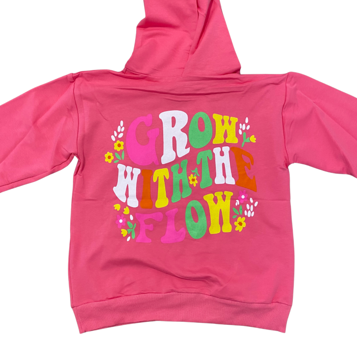 Hanorac roz cu glugă pentru copii – imprimeu „Grow with the Flow” [4]