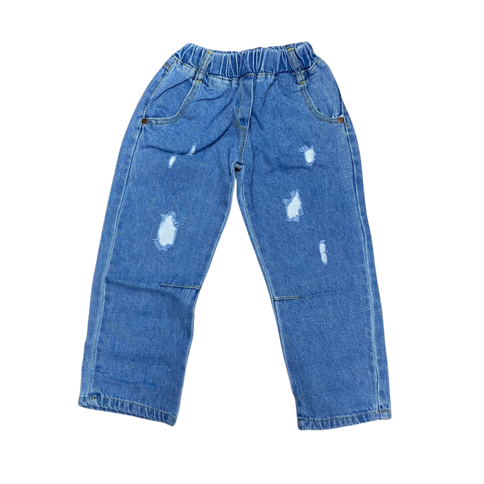 Blugi albastru deschis cu detalii prespălate și croială lejeră [1]