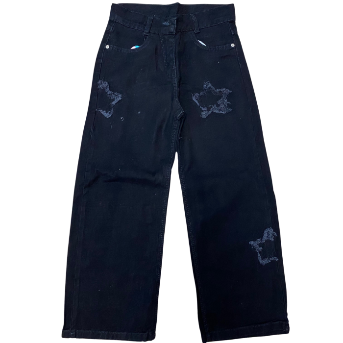 Pantaloni negri din bumbac cu broderii în formă de stea [1]