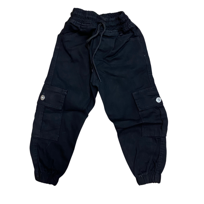 Pantaloni cargo negri cu buzunare laterale și talie elastică [1]