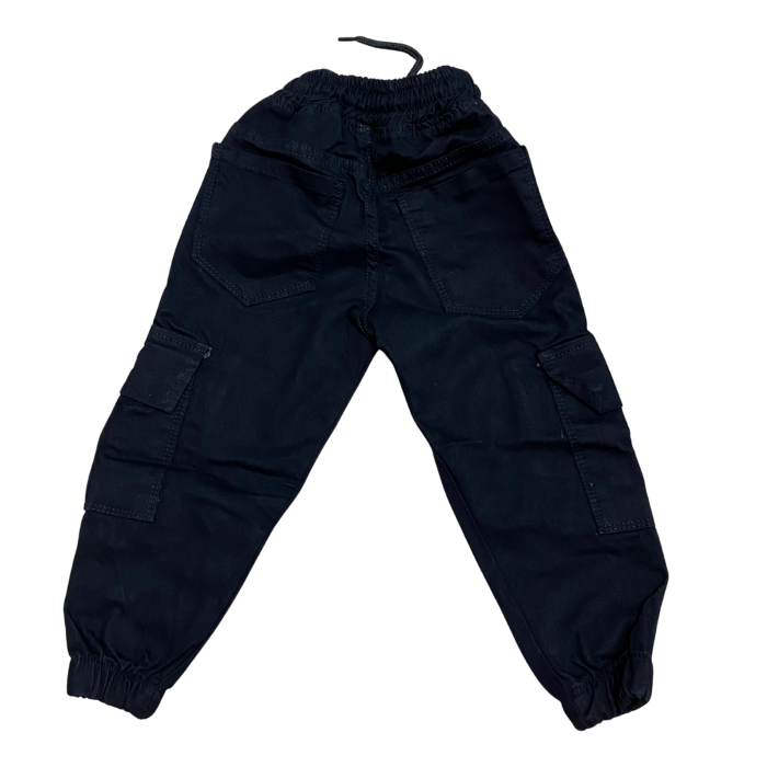 Pantaloni cargo negri cu buzunare laterale și talie elastică [2]