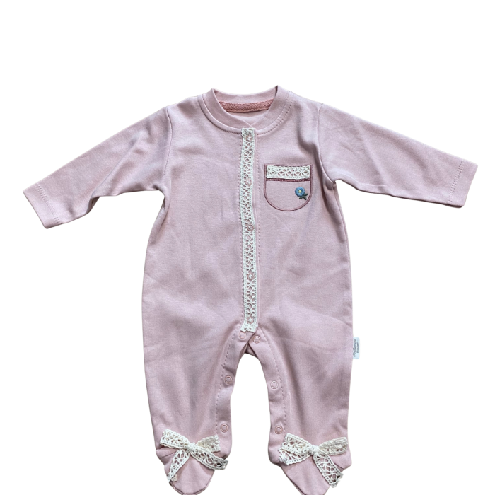 Salopetă bebe din bumbac cu dantelă decorativă și fundițe aplicate [1]