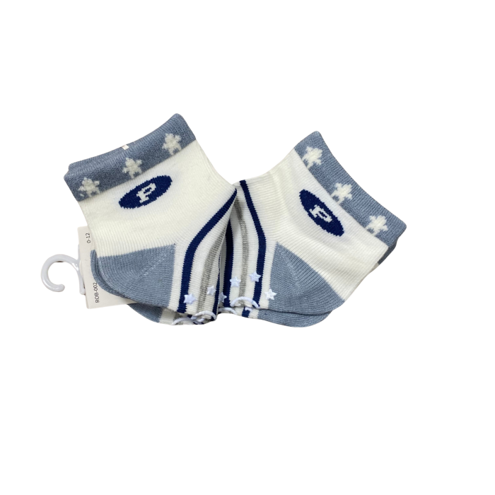 Set 2 perechi șosetuțe bebeluș antiderapante din bumbac – bleu cu dungi și detalii marine, moi și confortabile [2]