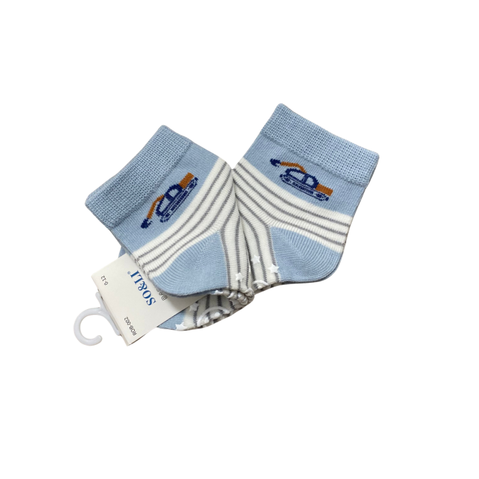 Set 2 perechi șosetuțe bebeluș antiderapante din bumbac – bleu cu mașinuță, moi și confortabile [2]