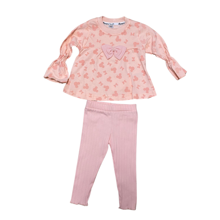 Compleu fetiță roz cu imprimeu fluturi și fundiță decorativă – model delicat cu colanți [1]