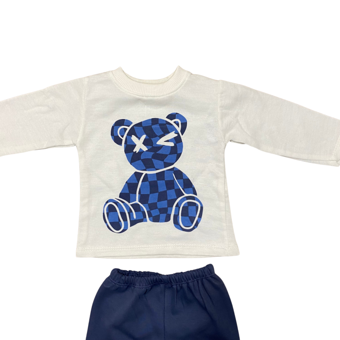 Set 2 piese copii „Blue Bear” – Bluziță albă cu urs albastru și pantaloni bleumarin [2]