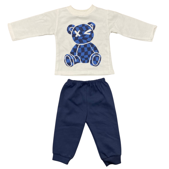 Set 2 piese copii „Blue Bear” – Bluziță albă cu urs albastru și pantaloni bleumarin [1]