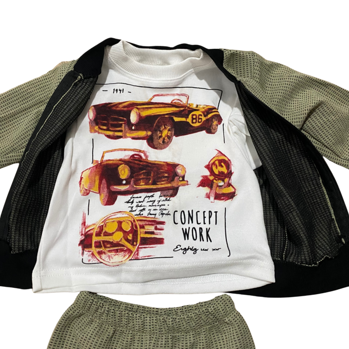 Set 3 piese copii, bluza cu imprimeu masini, hanorac si pantaloni [4]