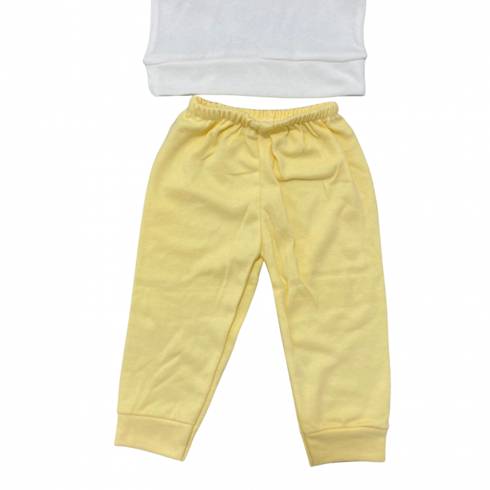 Set bebeluși, 2 piese – bluză albă cu imprimeu floral și mesaj HAPPY + pantaloni galbeni [3]