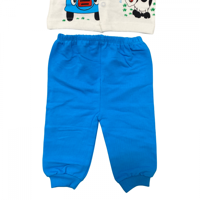 Set bebeluși, 2 piese – bluză albă cu imprimeu girafă și vacuță + pantaloni albaștri [3]