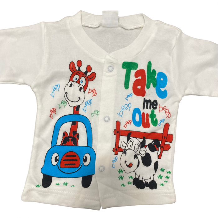 Set bebeluși, 2 piese – bluză albă cu imprimeu girafă și vacuță + pantaloni bleumarin [2]