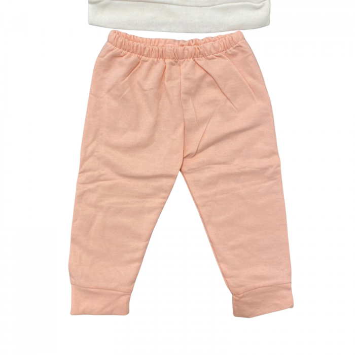 Set bebeluși, 2 piese – bluză albă cu imprimeu iepuraș și pantaloni roz piersică [3]