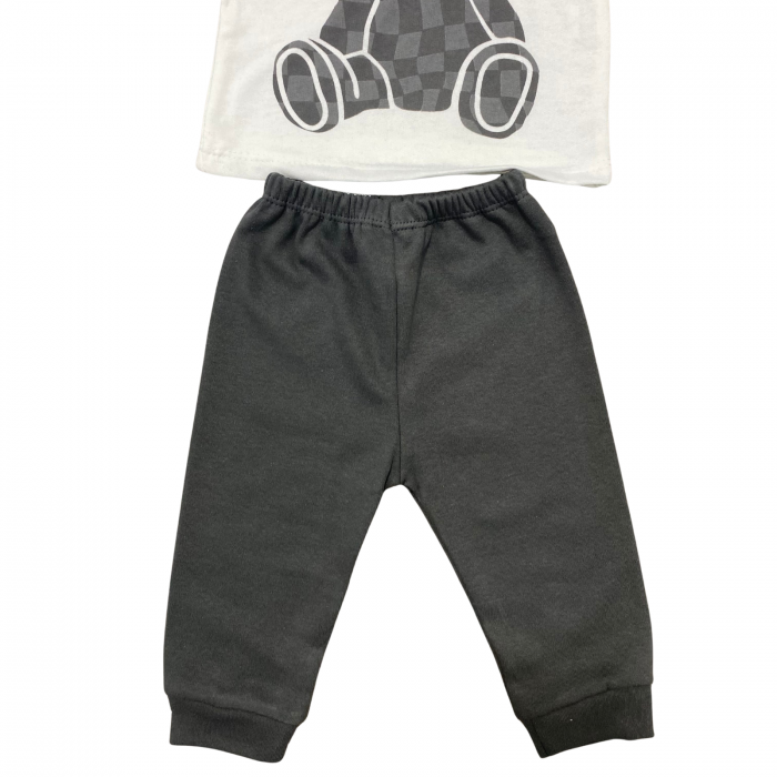 Set bebeluși, 2 piese – bluză albă cu ursuleț grafic și pantaloni negri [3]