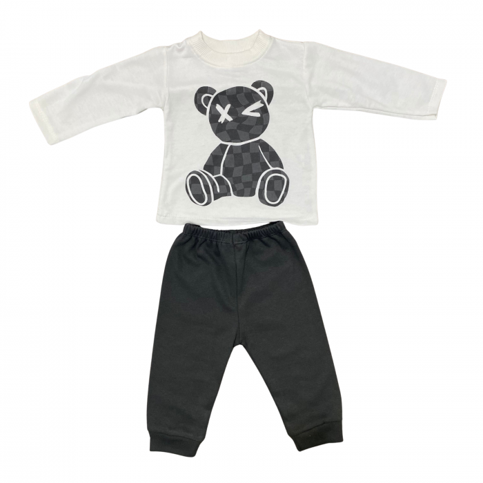 Set bebeluși, 2 piese – bluză albă cu ursuleț grafic și pantaloni negri [1]