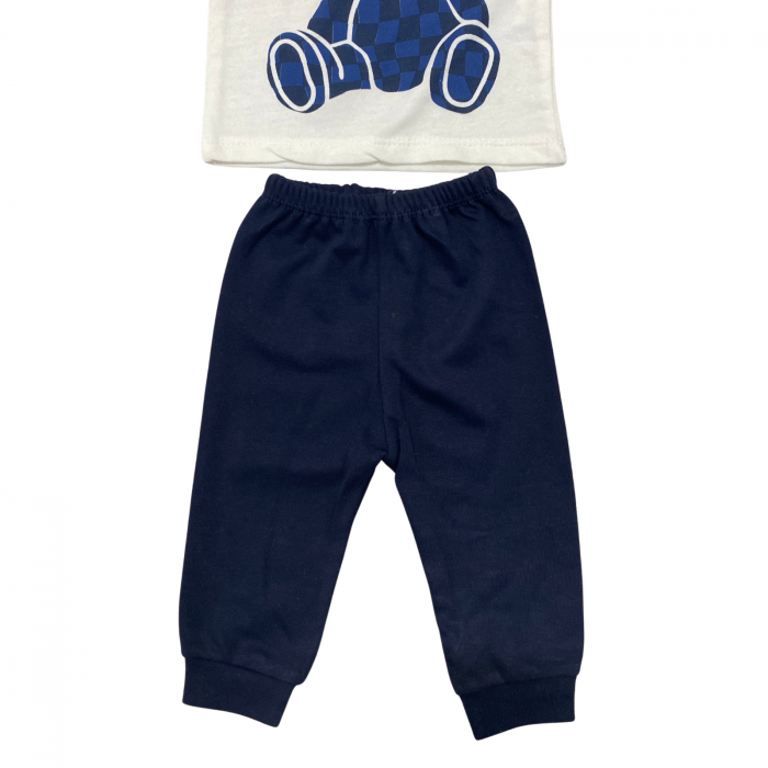 Set copii, 2 piese – bluză albă cu ursuleț albastru grafic și pantaloni bleumarin [3]