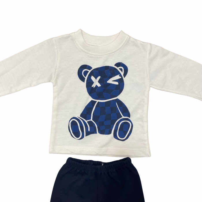Set copii, 2 piese – bluză albă cu ursuleț albastru grafic și pantaloni bleumarin [2]