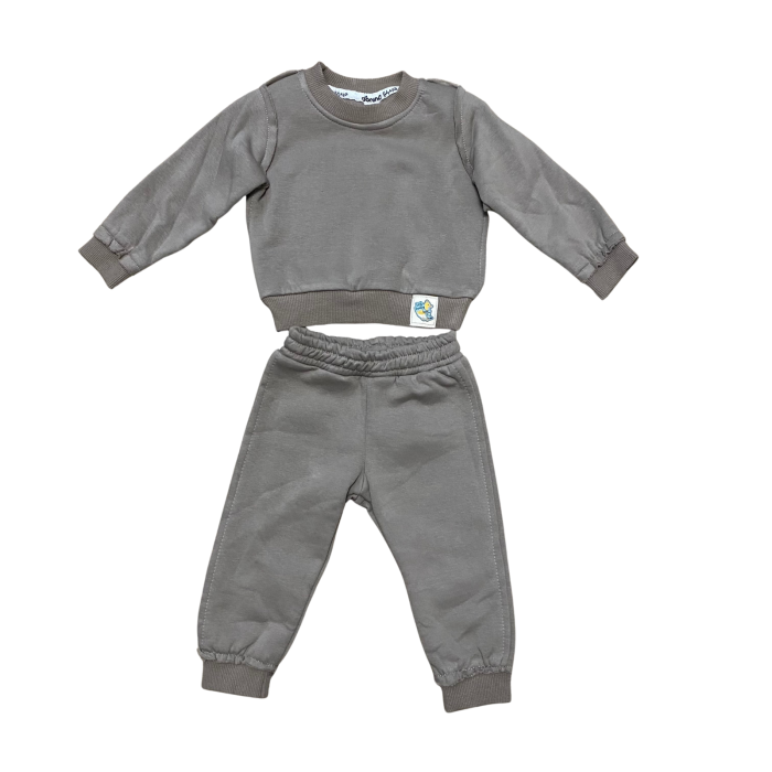 Set trening bebeluș gri din bumbac moale cu detaliu brodat [1]