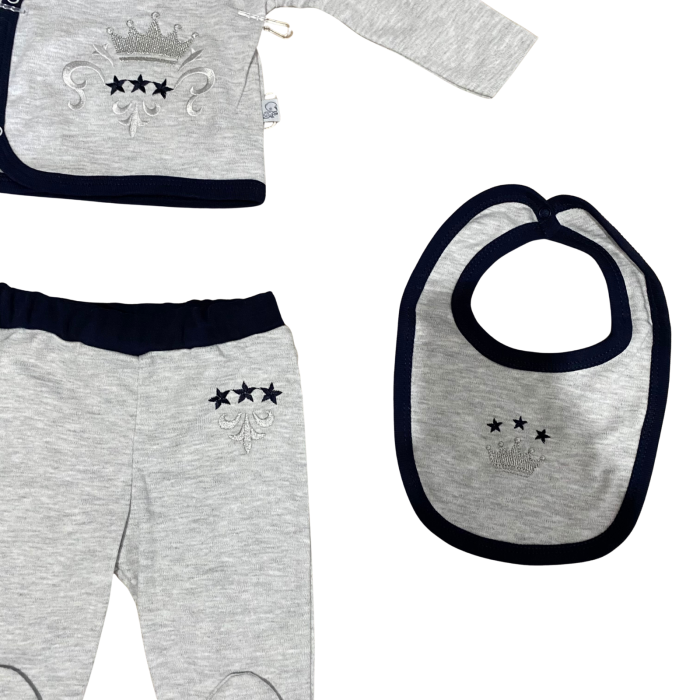 Set 5 piese cu imprimeu coroană – bluziță, pantaloni, bavețică, căciuliță și mănuși [3]