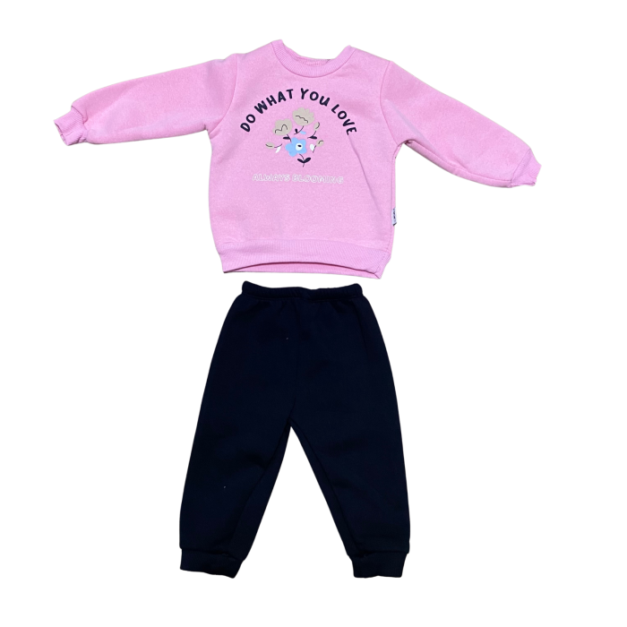 Compleu fetiță roz „Do What You Love” – bluză cu mesaj motivațional și pantaloni negri [1]