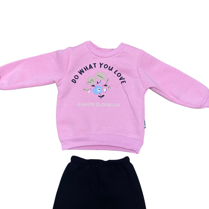 Compleu fetiță roz „Do What You Love” – bluză cu mesaj motivațional și pantaloni negri [2]