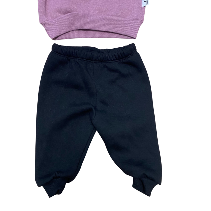 Compleu fetiță mov „FEELING GOOD” – bluză cu imprimeu și pantaloni negri [3]