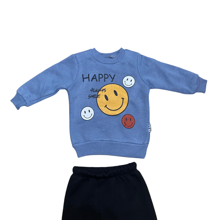 Compleu băiețel albastru „HAPPY Always Smile” – bluză cu imprimeu și pantaloni negri [2]