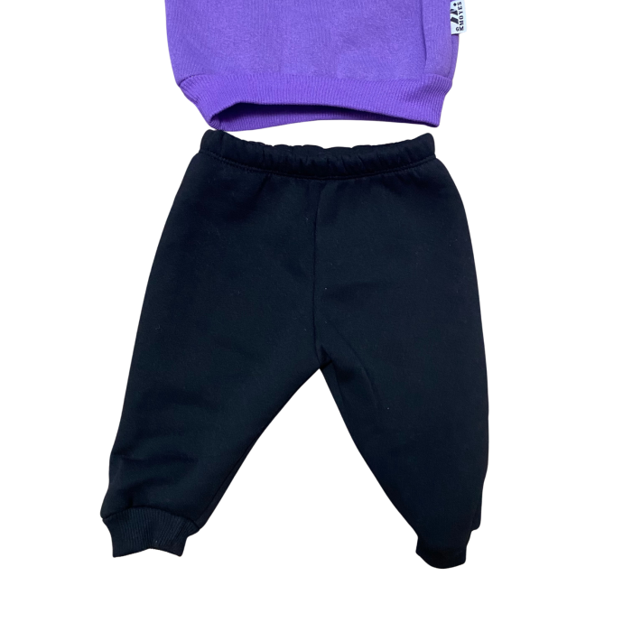 Compleu fetiță mov „Grow With Love” – bluză cu flori colorate și pantaloni negri [3]