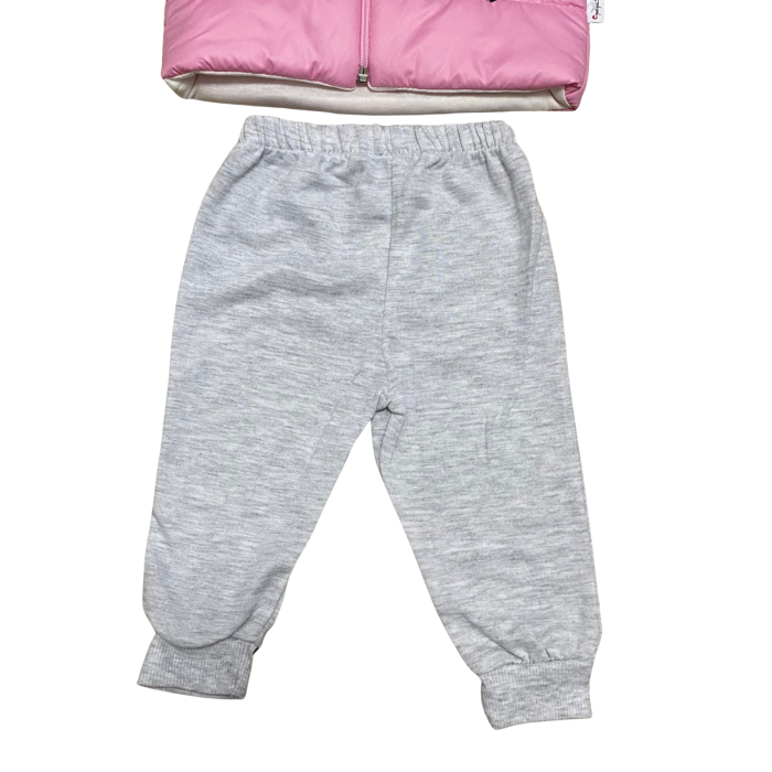 Compleu fetiță roz cu vestă matlasată și pantaloni gri – model 3 piese cu glugă [3]