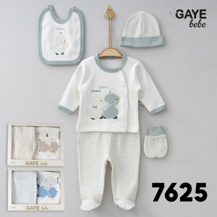 Set nou-născut 5 piese din bumbac moale – model rațuște „Quack Quack” [1]