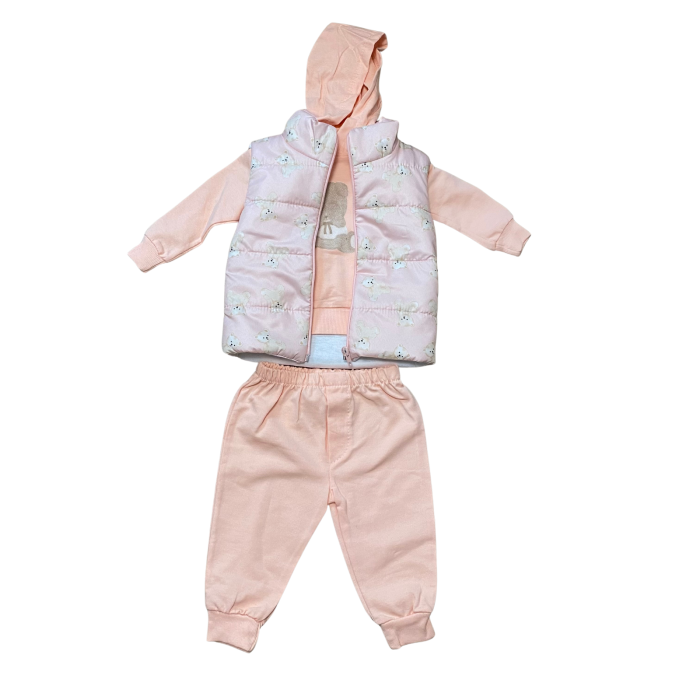 Set 3 piese roz piersică cu vestă matlasată, hanorac și pantaloni [1]
