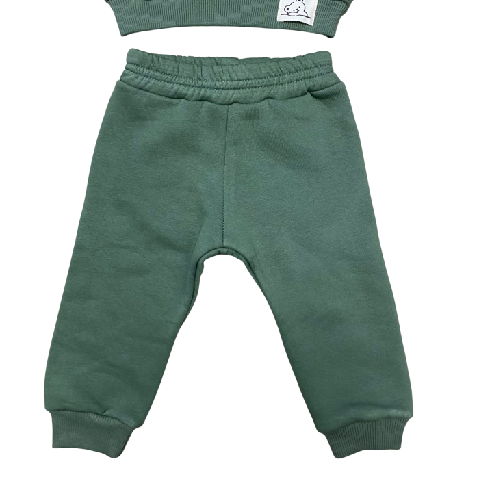 Set trening bebeluș verde închis din bumbac cu buzunar decorativ [3]