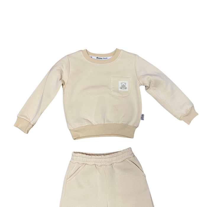 Set trening cu bluză și pantaloni, buzunar frontal și imprimeu ursuleț [2]