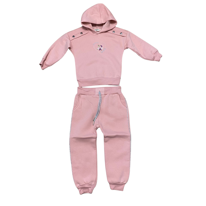 Compleu fetiță roz pudră „Shiny Heart” – hanorac cu glugă și pantaloni cu dungi laterale [1]