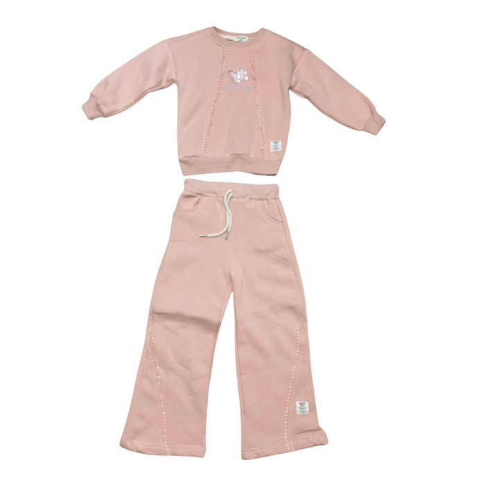 Trening copii din bumbac 2 piese cu broderie delicată și pantaloni evazați [1]