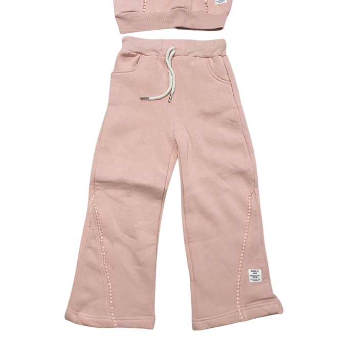 Trening copii din bumbac 2 piese cu broderie delicată și pantaloni evazați [3]