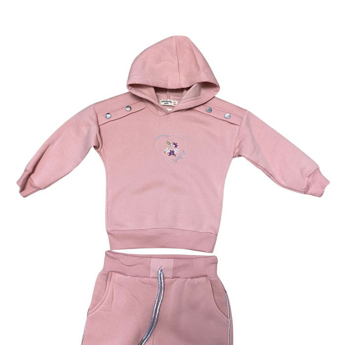 Compleu fetiță roz pudră „Shiny Heart” – hanorac cu glugă și pantaloni cu dungi laterale [2]