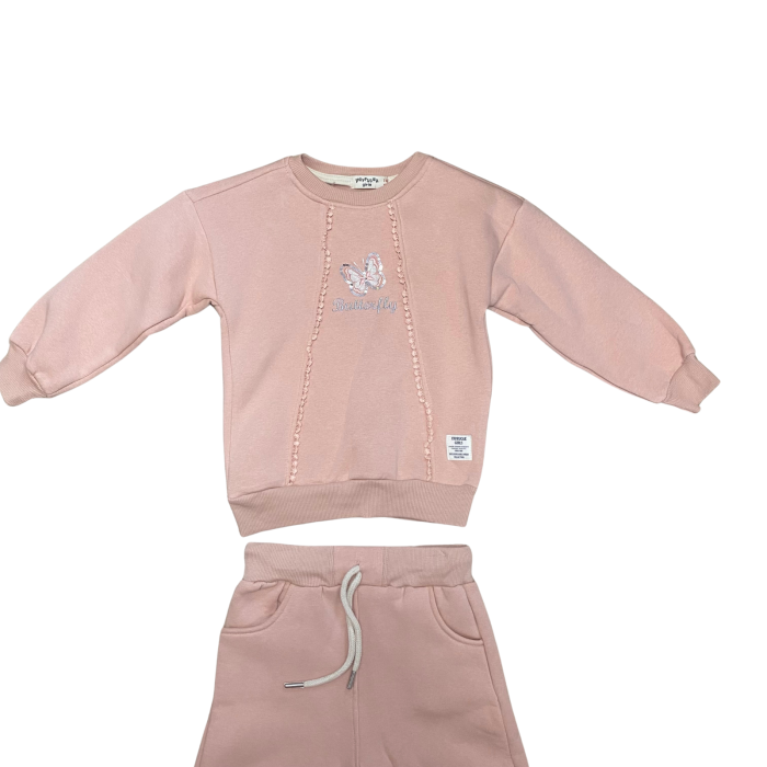 Trening copii din bumbac 2 piese cu broderie delicată și pantaloni evazați [2]